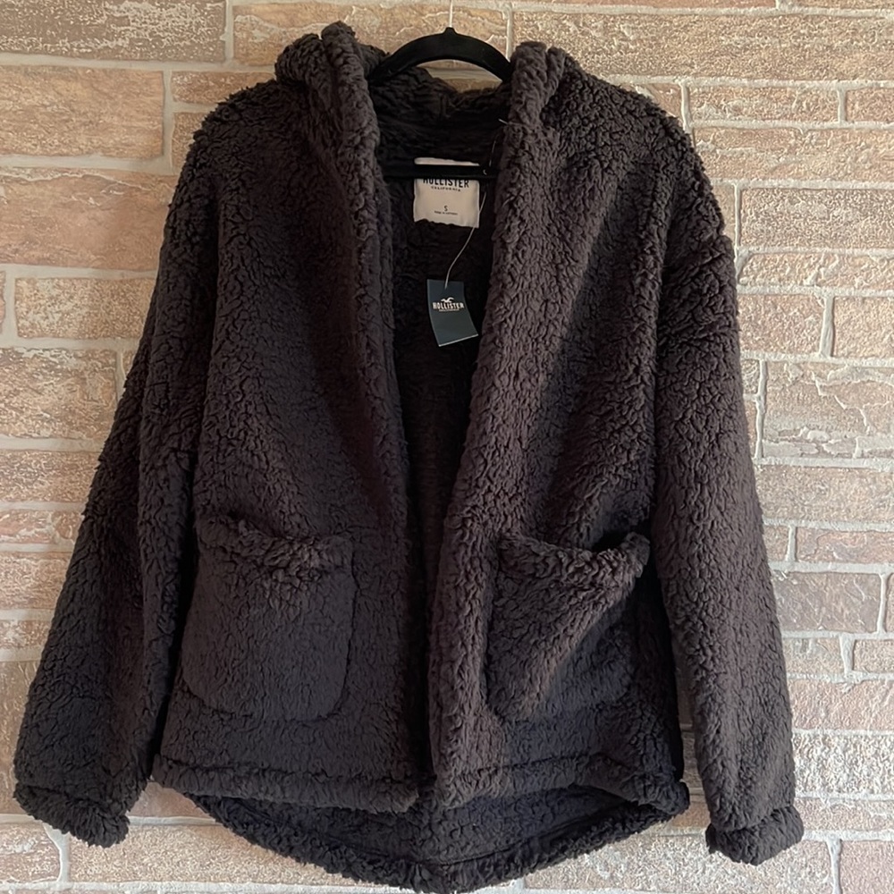 Hollister Oversized Black Sherpa Hoodie Jacket
